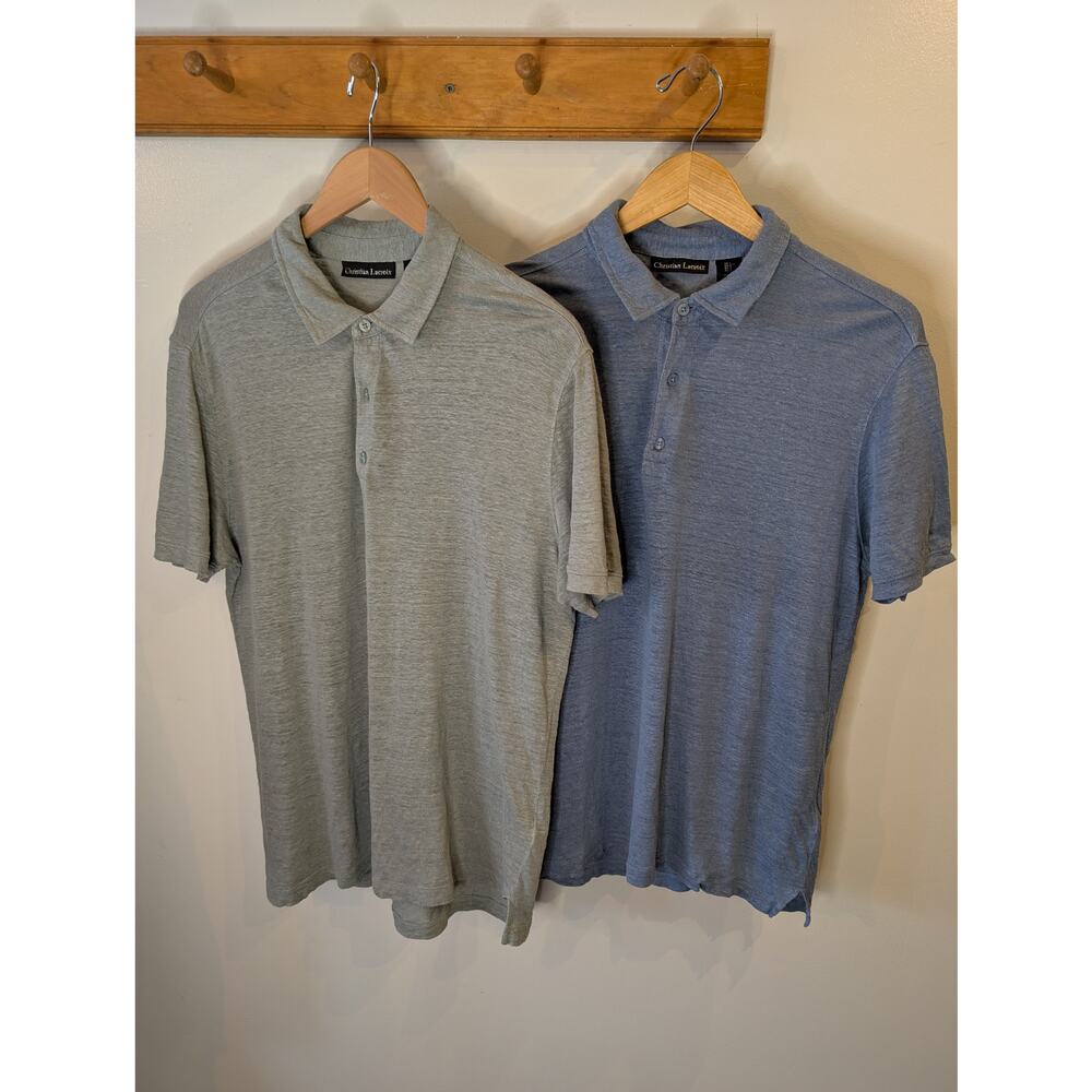 Christian Lacroix 100% Linen Polo Shirt Bundle L Sage Green Blue Quiet Luxury